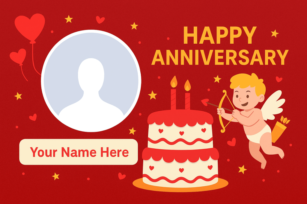 Free Wedding Anniversary Wishes Photo Frame Editor with Name for Couples